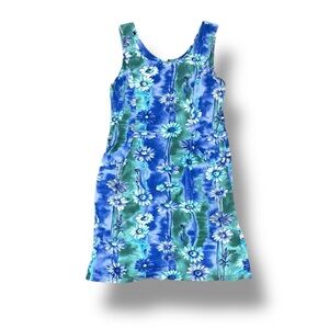 Vtg Jams World Blue Daisy Front Pockets Sleeveless Tank Rayon Dress Womens 9 Sm‎
